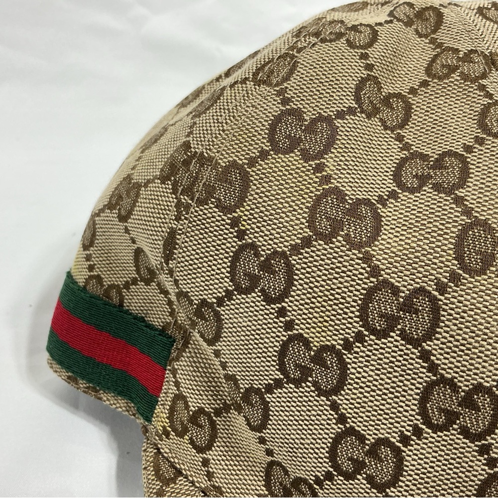 Gucci Beige & Brown GG Monogram Baseball Cap with Green-Red Web - Picture 3 of 9